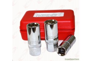 3pc Magnetic Spark Plug Socket Set 16, 18, 21mm 1/2" Dr Remove Installing Socket